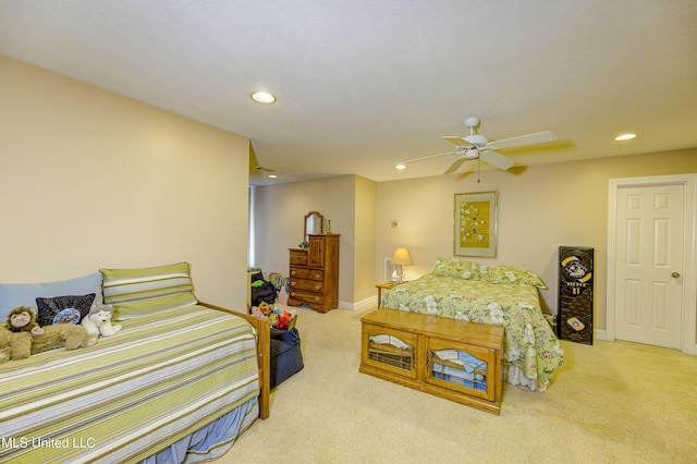 102 Grand Bear Cir, Vicksburg, MS 39183 - bedroom with baseboards, carpet flooring, recessed lighting, and a ceiling fan