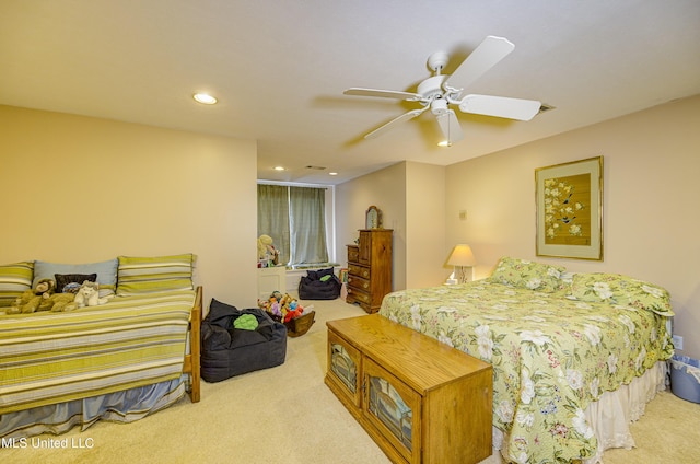 102 Grand Bear Cir, Vicksburg, MS 39183 - carpeted bedroom featuring a ceiling fan and recessed lighting