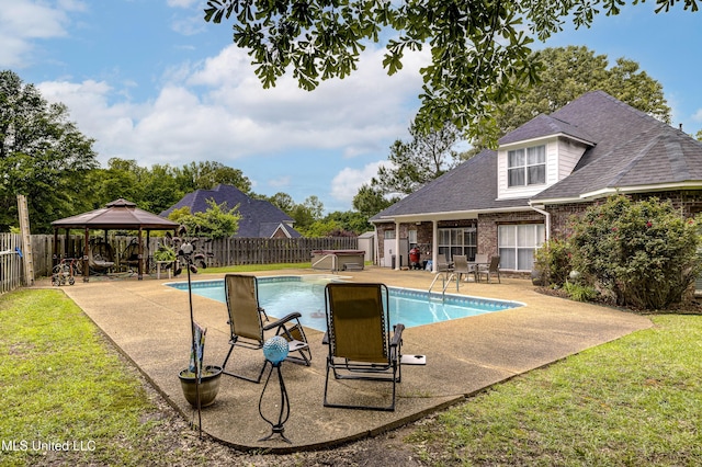 102 Grand Bear Cir, Vicksburg, MS 39183 - view of pool featuring a fenced backyard, a gazebo, a fenced in pool, and a yard