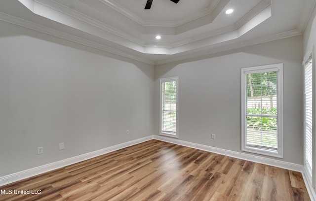 105 Lilac Ct, Madison, MS 39110 - unfurnished room featuring light wood-style flooring, plenty of natural light, ceiling fan, ornamental molding, and a tray ceiling