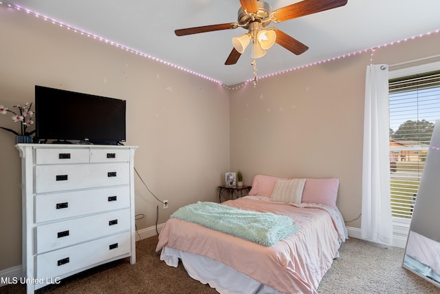 bedroom featuring carpet and ceiling fan