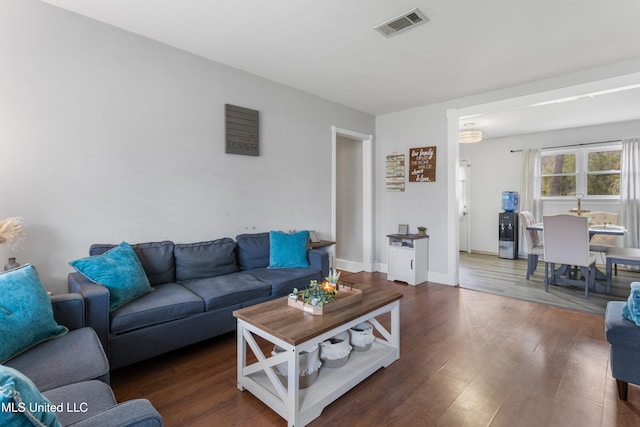 living room featuring dark hardwood / wood-style flooring