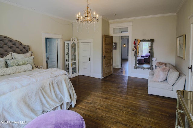 307 Grand Blvd, Greenwood, MS 38930 - bedroom featuring crown molding, baseboards, wood finished floors, and a notable chandelier
