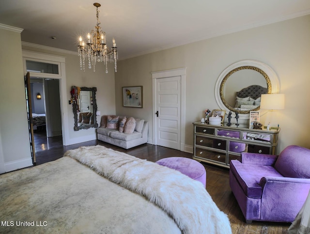 307 Grand Blvd, Greenwood, MS 38930 - living room featuring baseboards, ornamental molding, wood finished floors, and a notable chandelier