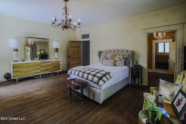 307 Grand Blvd, Greenwood, MS 38930 - bedroom featuring an inviting chandelier, ornamental molding, and hardwood / wood-style flooring
