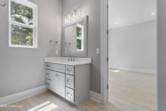 bathroom featuring hardwood / wood-style floors and vanity