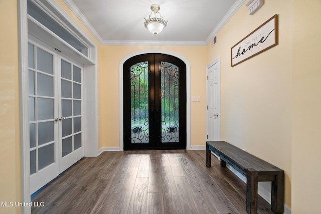 4424 Rebekah Dr, Olive Branch, MS 38654 - entryway with french doors, arched walkways, wood finished floors, ornamental molding, and baseboards