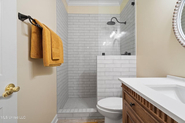4424 Rebekah Dr, Olive Branch, MS 38654 - bathroom with vanity, toilet, a walk in shower, and ornamental molding