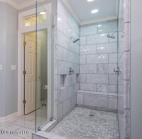 4424 Rebekah Dr, Olive Branch, MS 38654 - full bathroom with crown molding, tiled shower, and baseboards