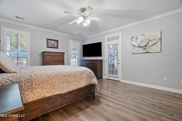 4424 Rebekah Dr, Olive Branch, MS 38654 - bedroom featuring crown molding, wood finished floors, multiple windows, access to outside, and baseboards