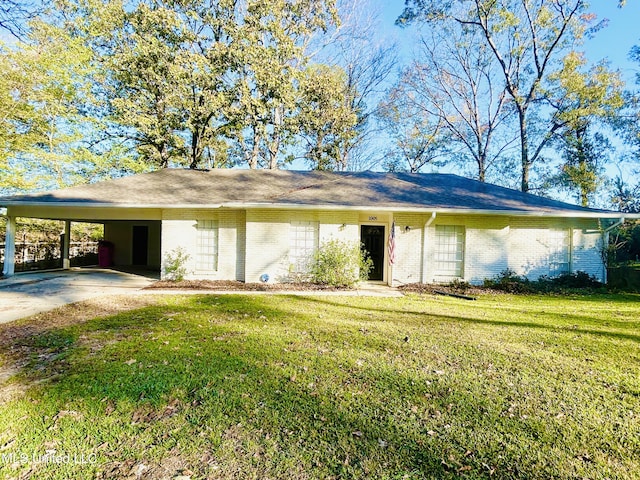 single story home with a carport and a front yard