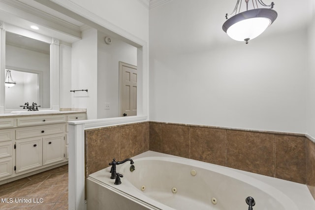 13 Highland Meadows Dr, Jackson, MS 39211 - full bath with vanity, a tub with jets, crown molding, and tile patterned flooring