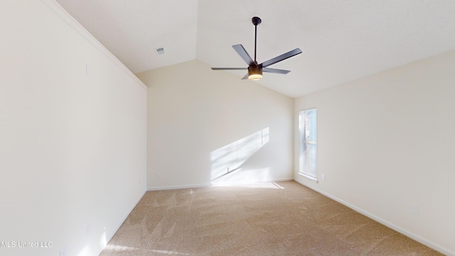 interior space with lofted ceiling and ceiling fan