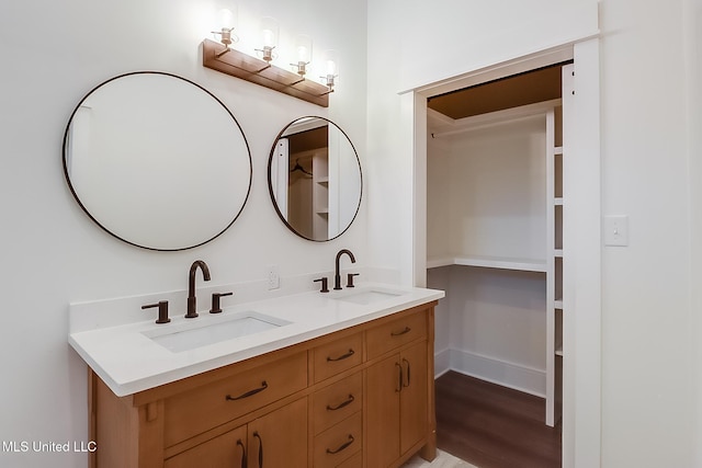 bathroom featuring hardwood / wood-style flooring and vanity