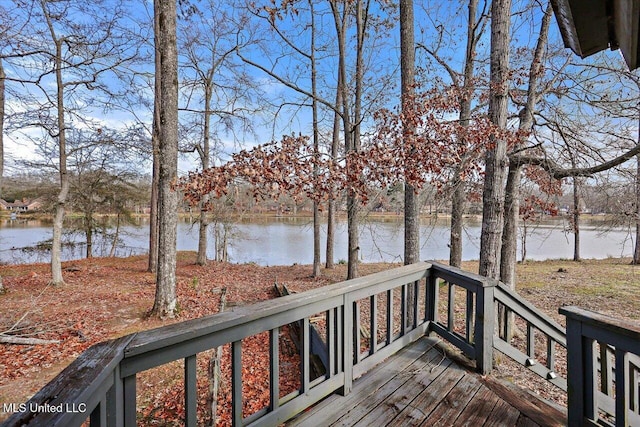 deck featuring a water view