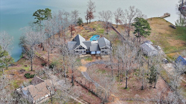 aerial view with a water view