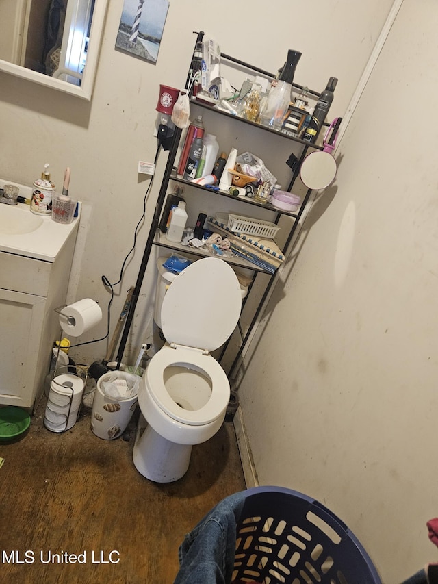 8800 Graham Rd, Moss Point, MS 39562 - half bathroom featuring vanity, toilet, and wood finished floors