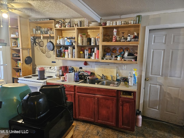 8800 Graham Rd, Moss Point, MS 39562 - bar with a textured ceiling, a sink, ceiling fan, and stone finish floors