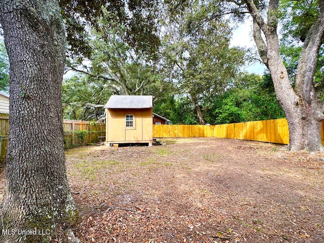 view of yard with a shed