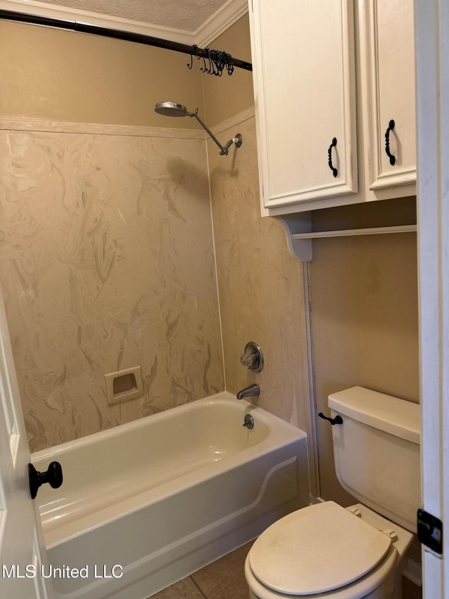 full bath with toilet, shower / washtub combination, and tile patterned floors