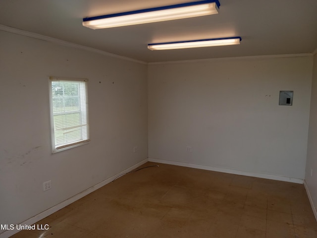 496 Cleveland Crossing Rd, Cleveland, MS 38732 - spare room featuring crown molding, electric panel, and baseboards