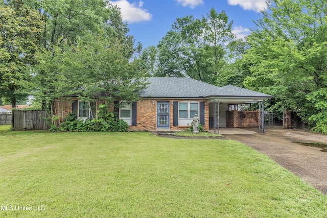 6830 Embassy Cir, Horn Lake, MS 38637 - ranch-style home featuring brick siding, concrete driveway, a carport, and a shingled roof
