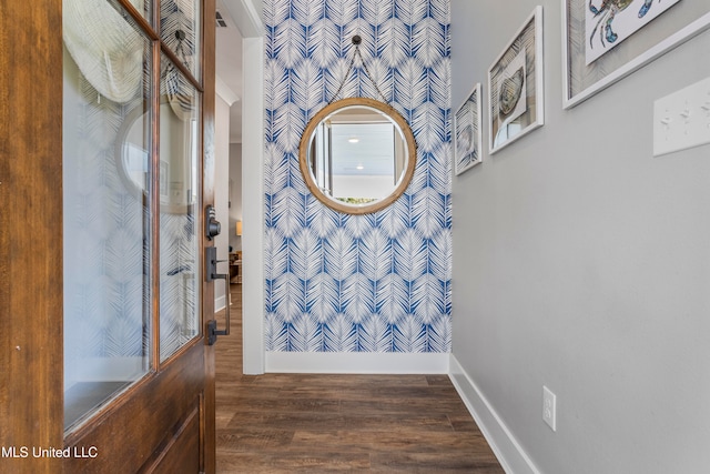 bathroom with hardwood / wood-style floors