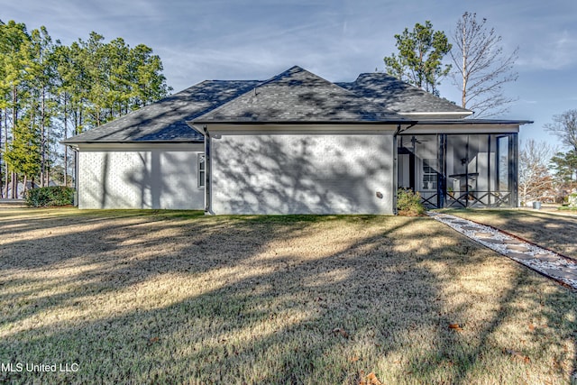 garage with a lawn