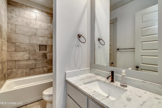 full bathroom featuring toilet, vanity, and bathing tub / shower combination