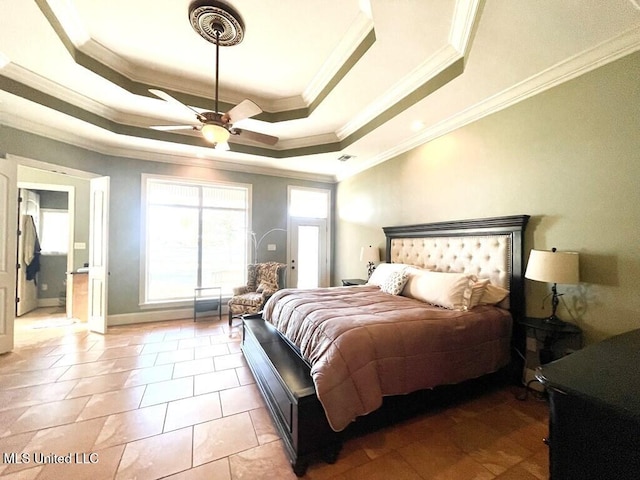 6 Lunker Ln, Poplarville, MS 39470 - bedroom with a tray ceiling, ornamental molding, freestanding refrigerator, and baseboards