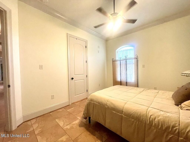 6 Lunker Ln, Poplarville, MS 39470 - bedroom featuring ornamental molding, a ceiling fan, and baseboards