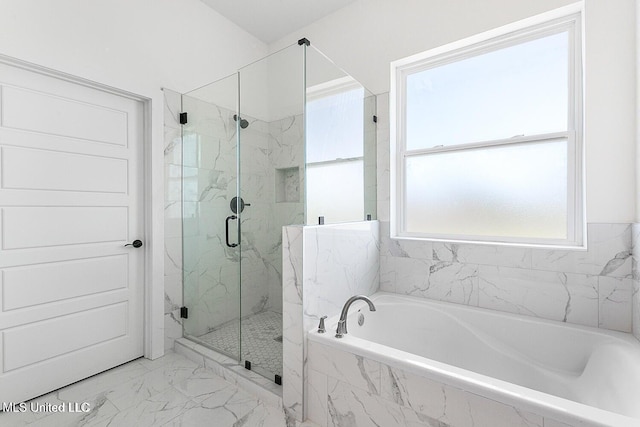 225 Magnolia Ave, Pass Christian, MS 39571 - bathroom with a bath, a marble finish shower, and marble finish flooring