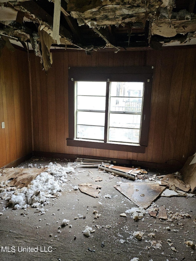 miscellaneous room featuring a wealth of natural light and wood walls