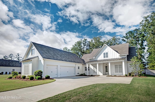 251 Westlake Cir, Madison, MS 39110 - modern inspired farmhouse featuring board and batten siding, a standing seam roof, driveway, and a front yard