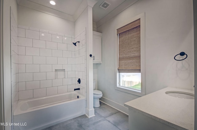 251 Westlake Cir, Madison, MS 39110 - full bath featuring toilet, baseboards, vanity,  shower combination, and tile patterned flooring
