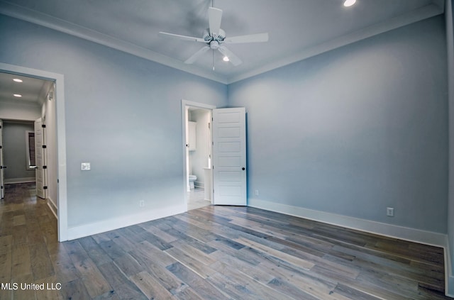 251 Westlake Cir, Madison, MS 39110 - spare room featuring a ceiling fan, baseboards, wood finished floors, recessed lighting, and ornamental molding