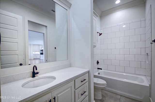 251 Westlake Cir, Madison, MS 39110 - bathroom with toilet, vanity, tile patterned floors, and shower / bath combination