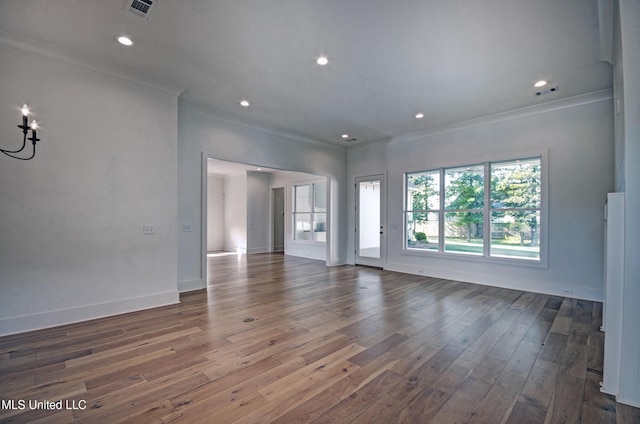 251 Westlake Cir, Madison, MS 39110 - unfurnished living room featuring hardwood / wood-style floors, ornamental molding, baseboards, and recessed lighting
