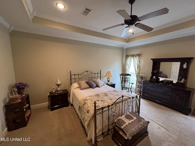308 Barrington Cv, Byram, MS 39272 - bedroom with carpet, a raised ceiling, crown molding, baseboards, and recessed lighting
