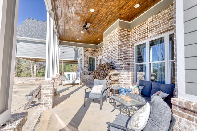 view of patio / terrace featuring ceiling fan and an outdoor hangout area