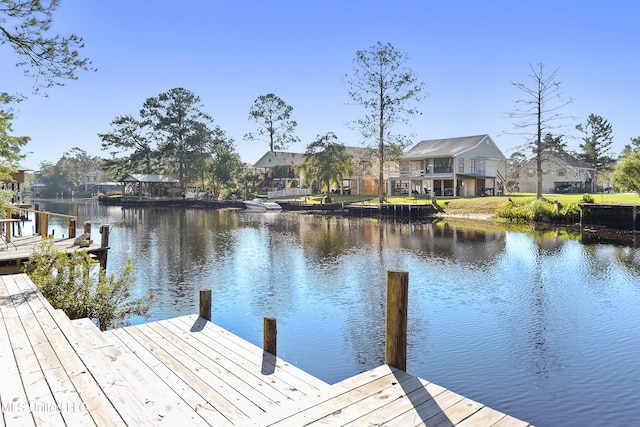 dock area with a water view