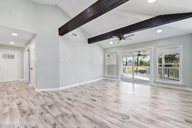 6071 Comanche St, Kiln, MS 39556 - unfurnished living room with baseboards, ceiling fan, recessed lighting, and light wood-style floors