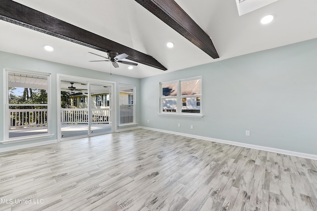 6071 Comanche St, Kiln, MS 39556 - unfurnished living room featuring a ceiling fan, wood finished floors, baseboards, and recessed lighting