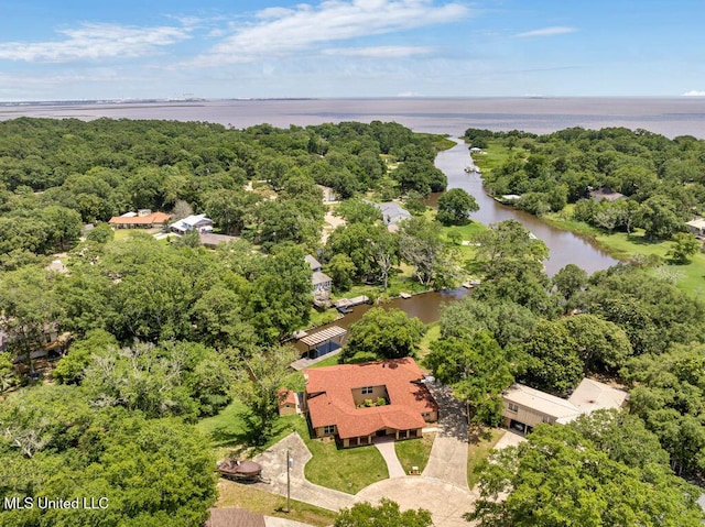 bird's eye view featuring a water view