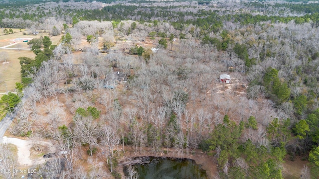 bird's eye view featuring a water view and a view of trees