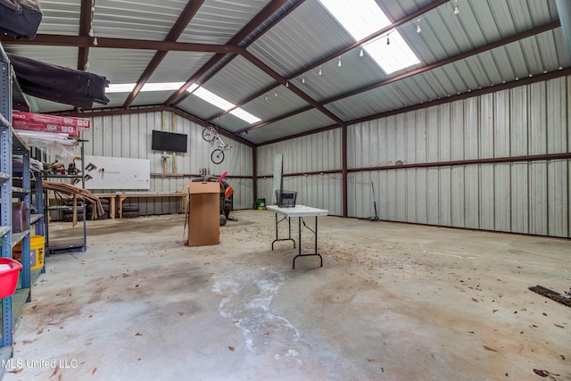 garage with metal wall