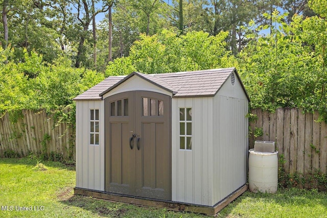 110 Stonington Ct, Brandon, MS 39047 - view of shed featuring a fenced backyard