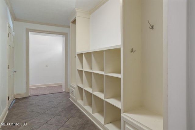 3831 Tyrone Dr, Jackson, MS 39216 - mudroom featuring crown molding and dark stone finish flooring