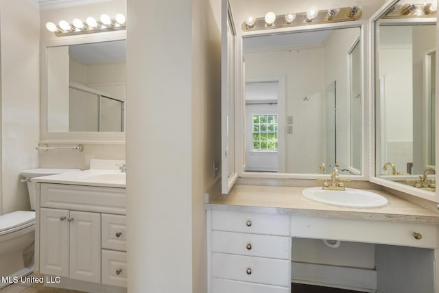 3831 Tyrone Dr, Jackson, MS 39216 - full bathroom with vanity, crown molding, and a shower