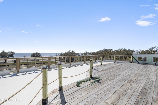 view of dock with a water view